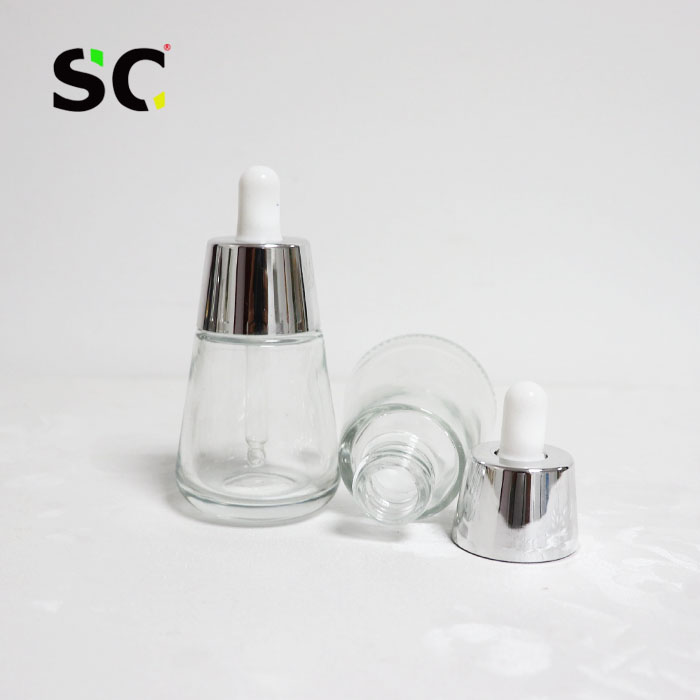 Luxury lotion essential oil 30ml colorful serum glass dropper bottle with aluminum press pipette dropper Cosmetic packaging