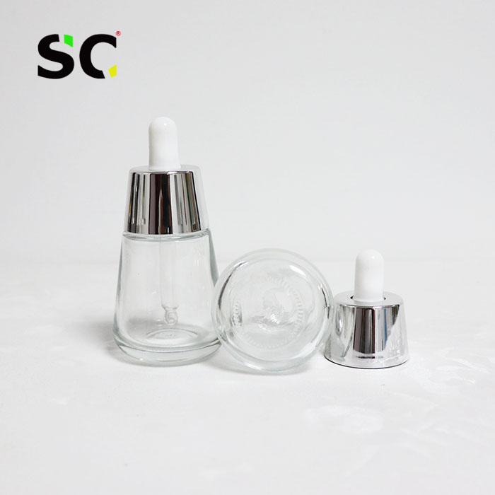 Luxury lotion essential oil 30ml colorful serum glass dropper bottle with aluminum press pipette dropper Cosmetic packaging