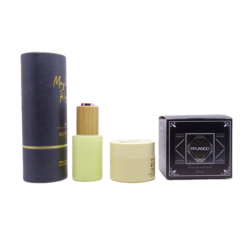 Luxury make up set frosted green frosted cosmetic glass bottle and jar pump bottle lotion serum cream