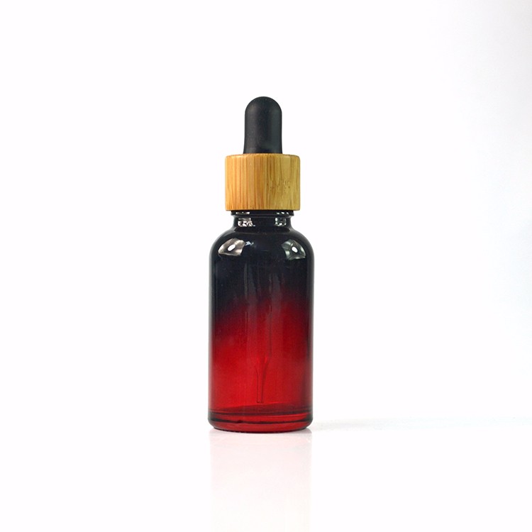 Luxury matte clear black color cosmetic bottle bamboo lid glass dropper bottle