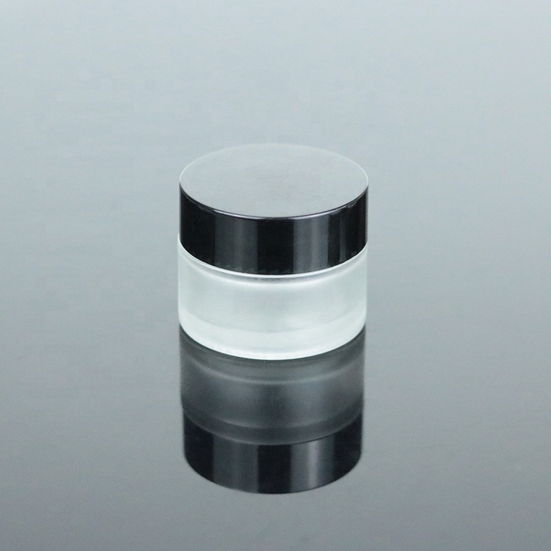Luxury mini glass jar 10g 10ml small white frosted eye cream container with black lid (GJM18)