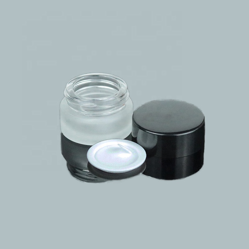 Luxury mini glass jar 10g 10ml small white frosted eye cream container with black lid (GJM18)