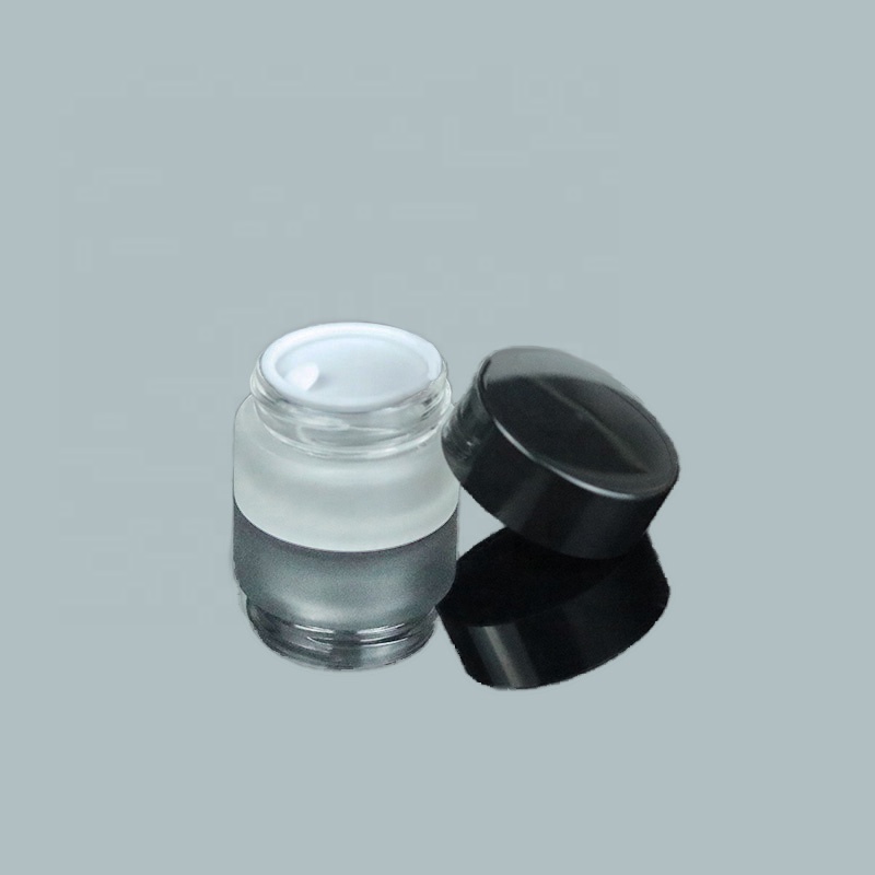 Luxury mini glass jar 10g 10ml small white frosted eye cream container with black lid (GJM18)