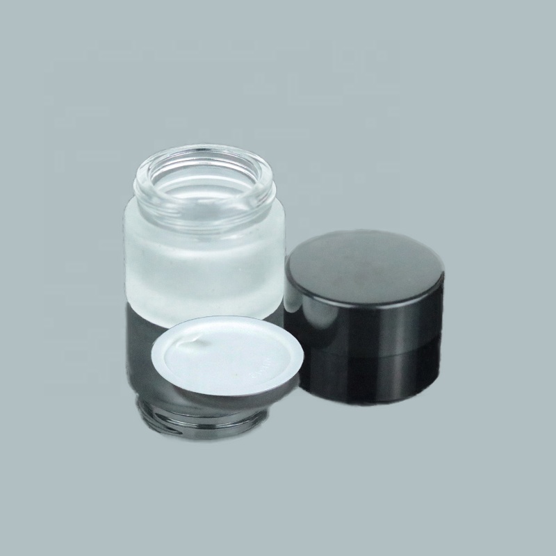 Luxury mini glass jar 10g 10ml small white frosted eye cream container with black lid (GJM18)