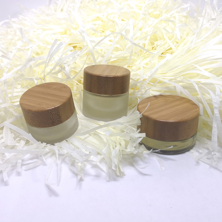 Luxury mini skincare lip scrub container bamboo lip balm cosmetic frosted glass jar 10ml