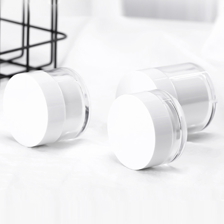 Luxury plastic packaging cream jar cosmetic double wall  acrylic cream jar seal with white caps