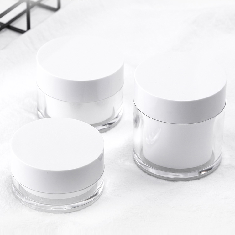 Luxury plastic packaging cream jar cosmetic double wall acrylic cream jar seal with white caps