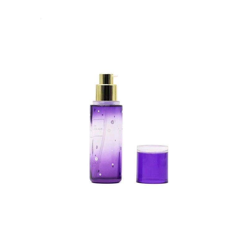 Luxury purple cosmetic glass jar and bottle set with plastic cap