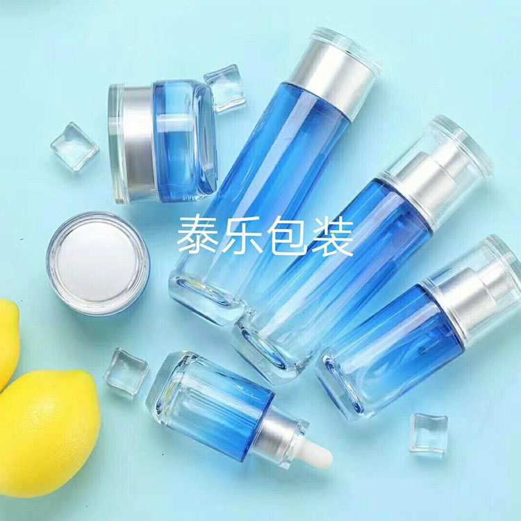 Luxury purple skin care glass lotion bottle and jars empty cosmetic packaging set