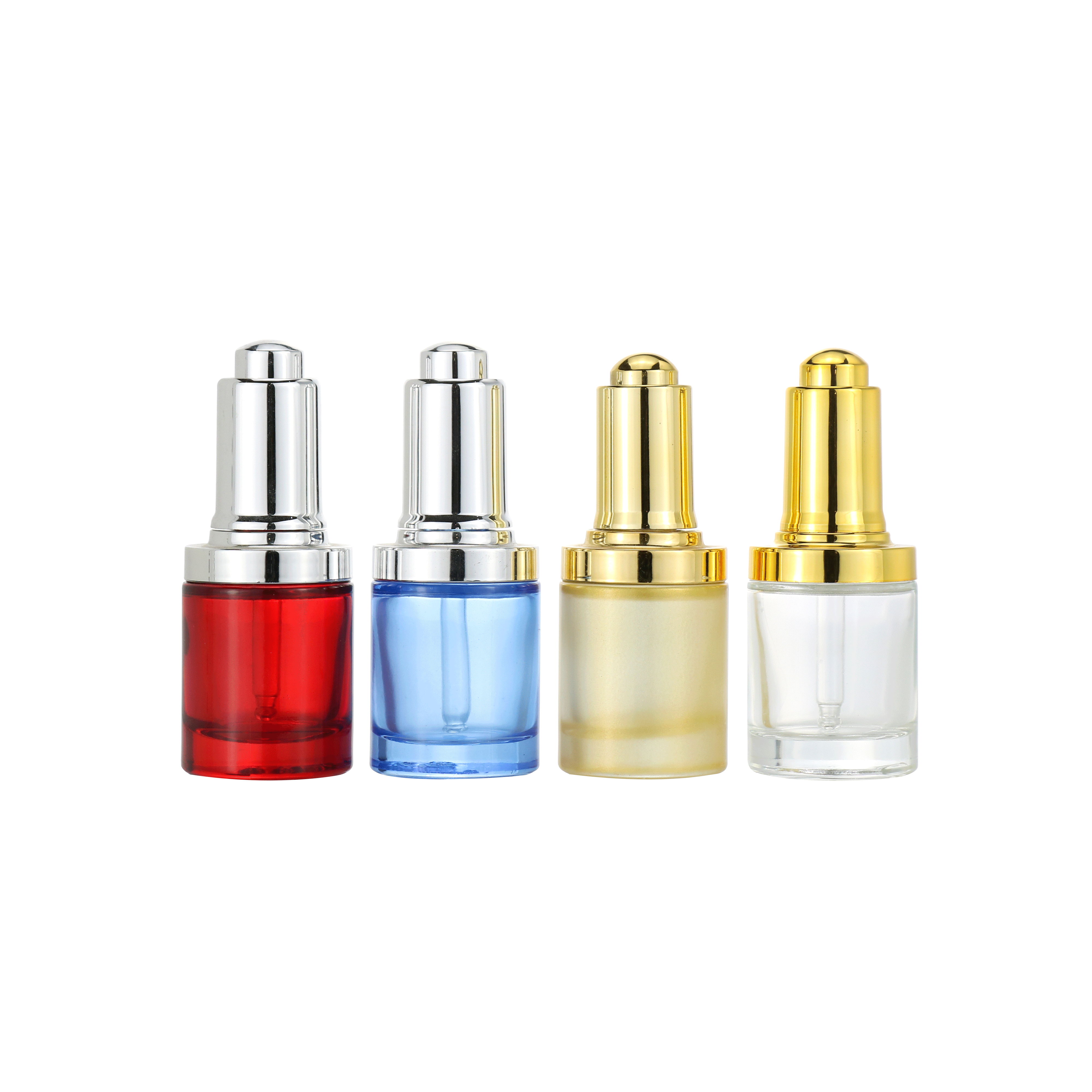 Luxury push button cosmetic serum packaging 15 ml 20 ml 30 ml face eye gold black glass press pump dropper cosmetic serum