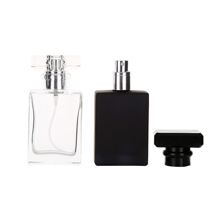 Luxury refillable transparent black solid thick square flint glass spray empty perfume bottles 100ml 50 ml