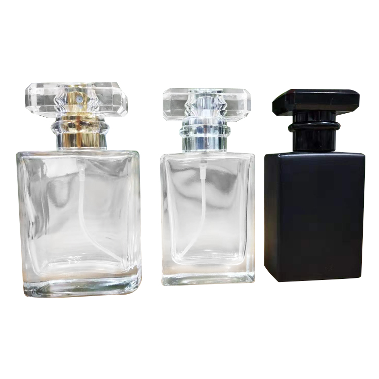 Luxury refillable transparent black solid thick square flint glass spray empty perfume bottles 100ml 50 ml