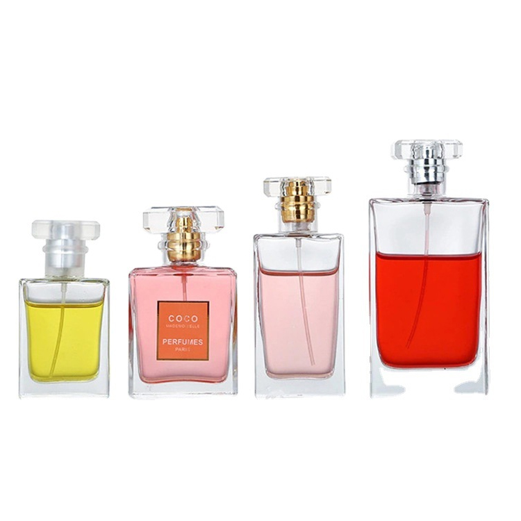 Luxury refillable transparent black solid thick square flint glass spray empty perfume bottles 100ml 50 ml