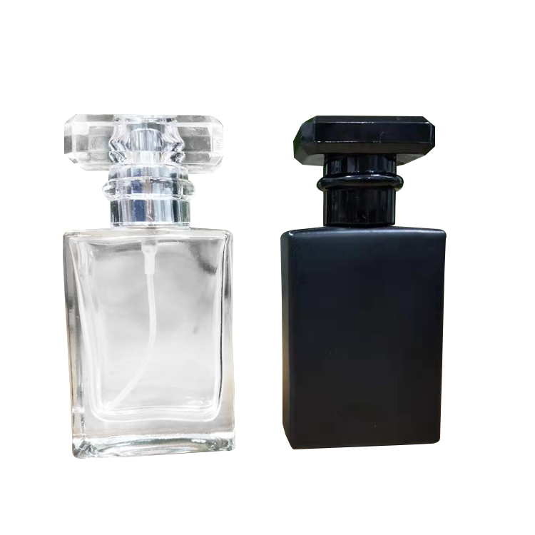 Luxury refillable transparent black solid thick square flint glass spray empty perfume bottles 100ml 50 ml