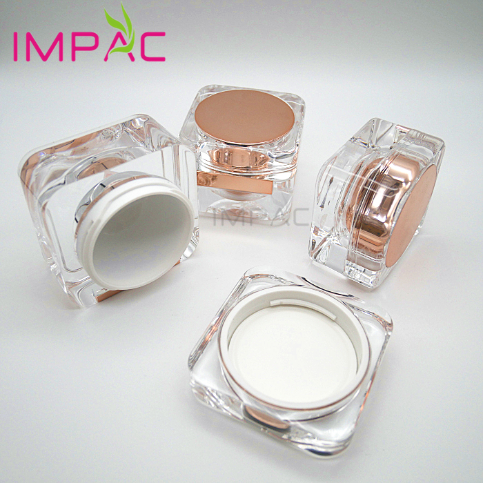 Luxury rose golden square acrylic cream jar 50ml for skin care