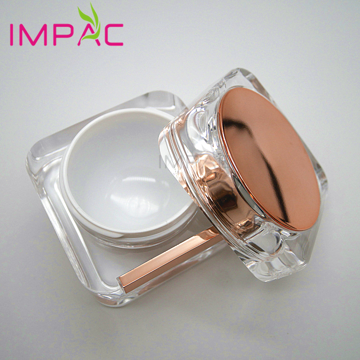 Luxury rose golden square acrylic cream jar 50ml for skin care