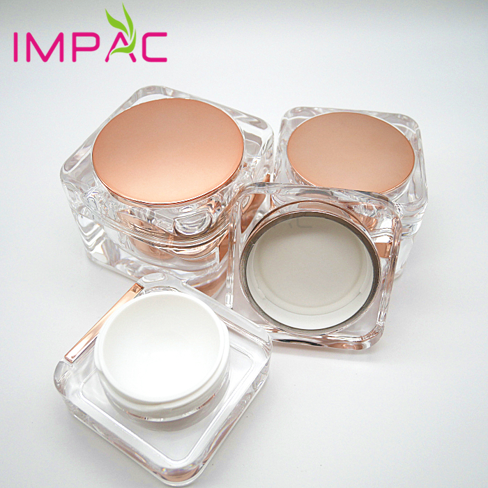 Luxury rose golden square acrylic cream jar 50ml for skin care