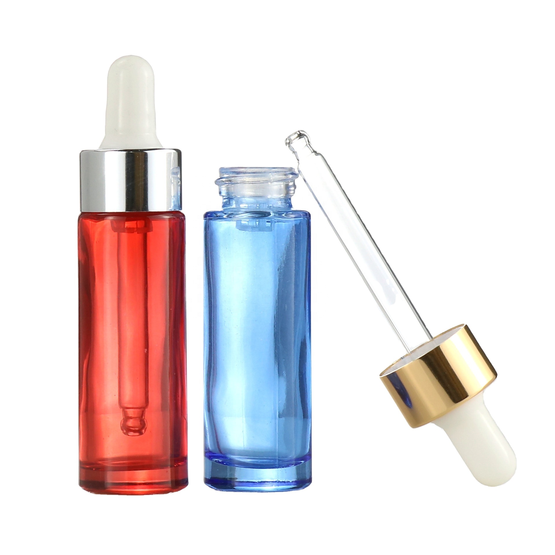 Luxury round empty frosted silver serum push button unique essential oil dropper 30ml serum cosmetic glass dropper serum bottle