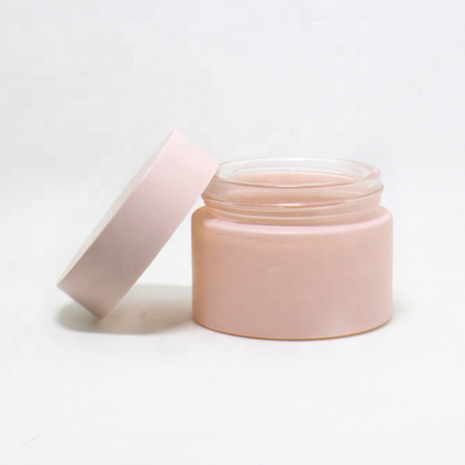 Luxury round wide mouth 50g 100g frosted green pink opaque painted cream glass cosmetic jar