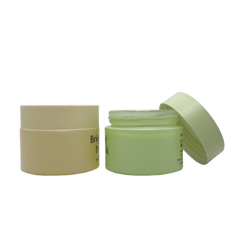 Luxury round wide mouth 50ml 50g 60g 2 oz frosted green yellow opaque painted cream  glass cosmetic jar