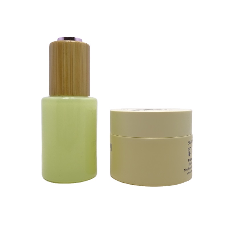 Luxury round wide mouth 50ml 50g 60g 2 oz frosted green yellow opaque painted cream glass cosmetic jar
