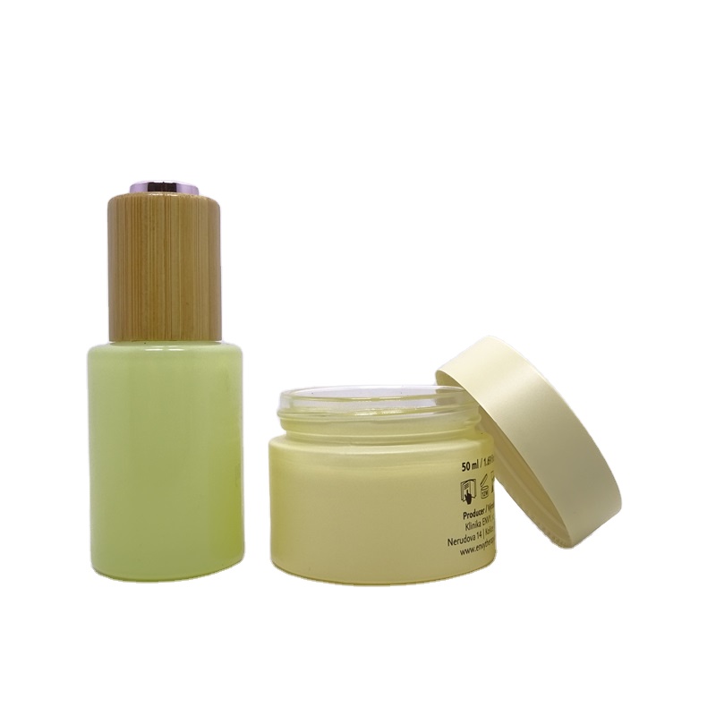 Luxury round wide mouth 50ml 50g 60g 2 oz frosted green yellow opaque painted cream glass cosmetic jar