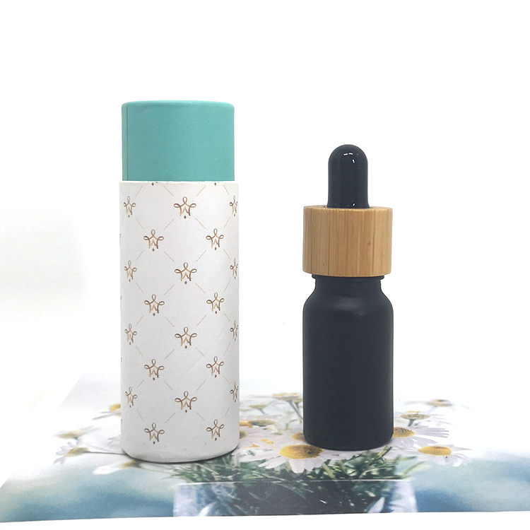 Luxury serum oil bamboo packaging matt black glass essential oil bottle 10ml with tube packaging