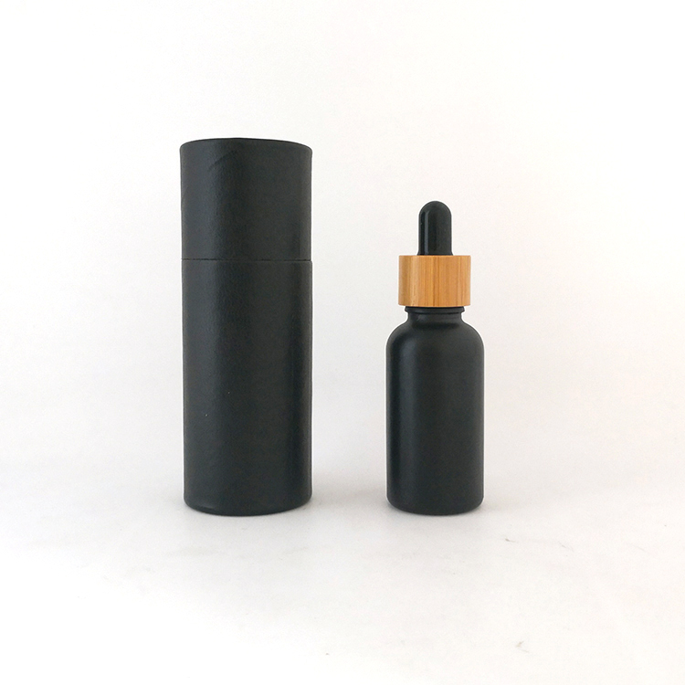 Luxury serum oil bamboo packaging matt black glass essential oil bottle 10ml with tube packaging
