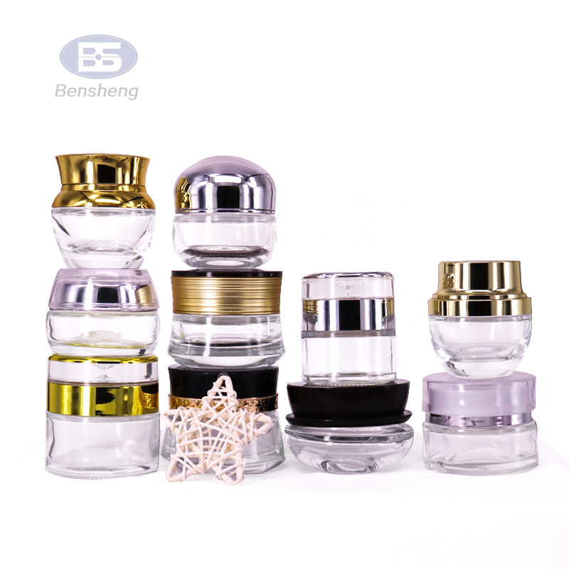 Luxury set frosted clear glass lotion bottle and cream jar cosmetic package
