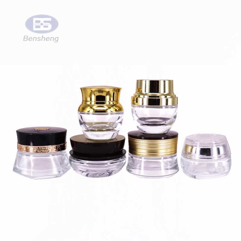 Luxury set frosted clear glass lotion bottle and cream jar cosmetic package