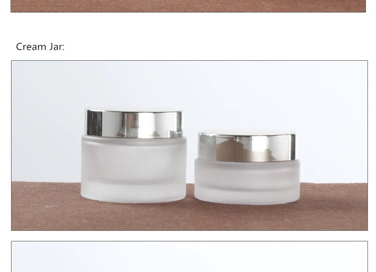 Luxury set frosted glass spray/ lotion bottle and cream jar cosmetic package set with light silver cap