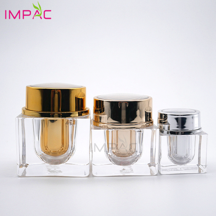 Luxury silver and gold aluminum 15g 30g 50g square cosmetic acrylic cream jar