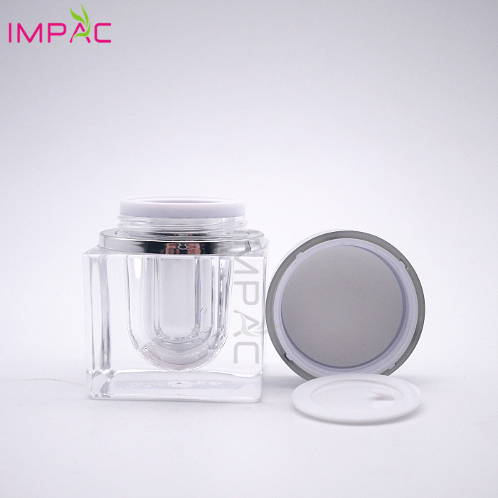 Luxury silver and gold aluminum 15g 30g 50g square cosmetic acrylic cream jar