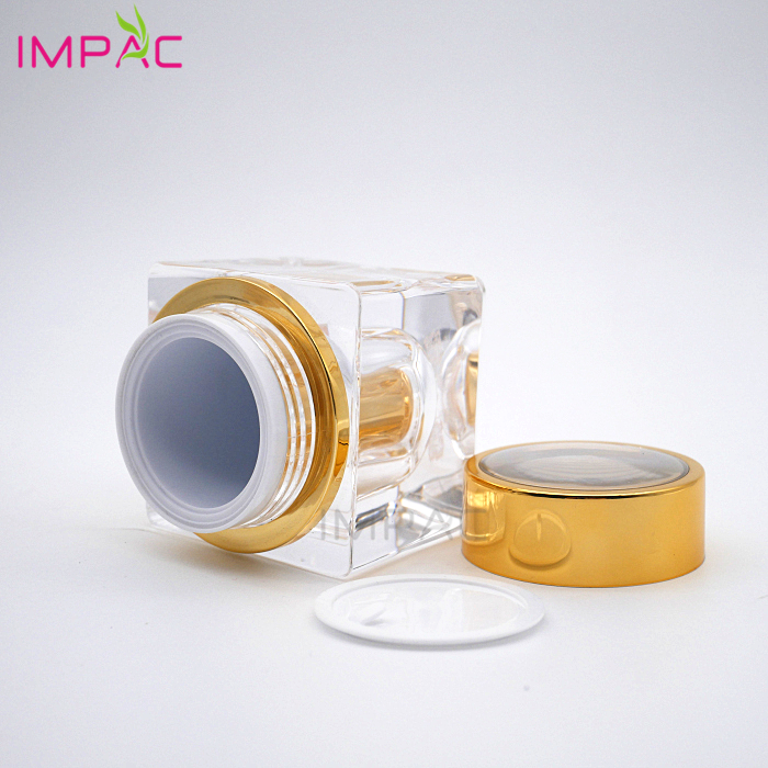 Luxury silver and gold aluminum 15g 30g 50g square cosmetic acrylic cream jar