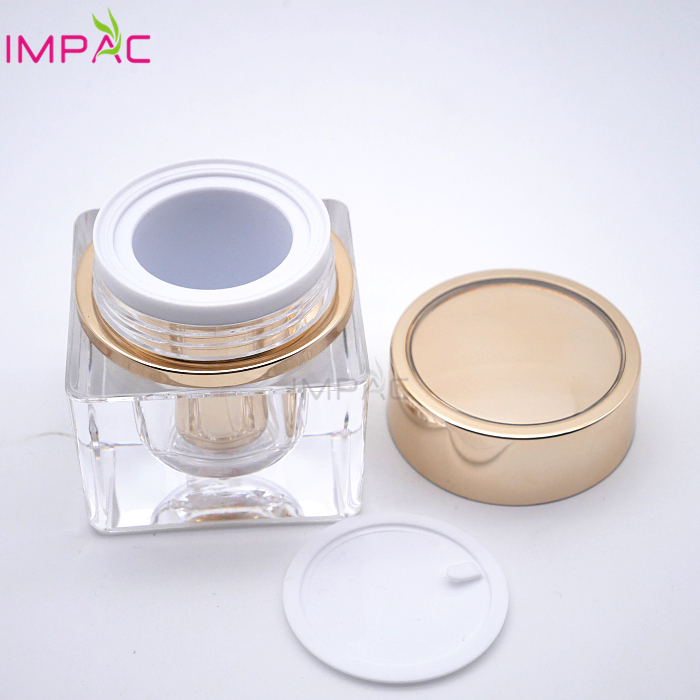 Luxury silver and gold aluminum 15g 30g 50g square cosmetic acrylic cream jar