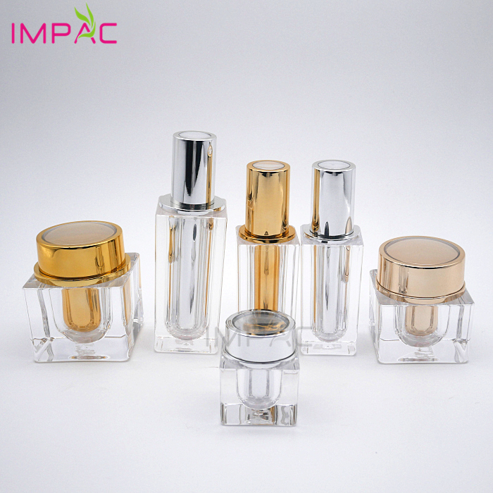 Luxury silver and gold aluminum 15g 30g 50g square cosmetic acrylic cream jar