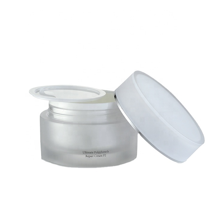 Luxury silver frosted seal elegant round shape childproof acrylic cosmetic jar 80g