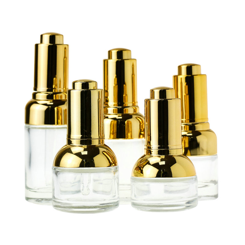 Luxury skin care Gold Essential fragrance oil serum 20ml 30ml 50ml cosmetic dropper glass bottle with silver gold dropper