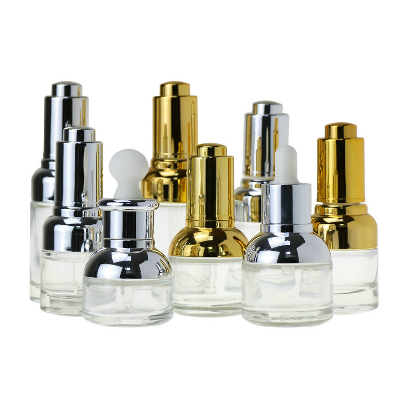 Luxury skin care Gold Essential fragrance oil serum 20ml 30ml 50ml cosmetic dropper glass bottle with silver gold dropper