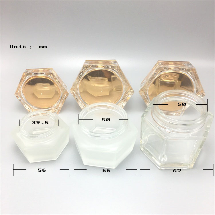 Luxury skin care cream and lotion container 20g 50g 100g gold square cap glass cosmetic jar