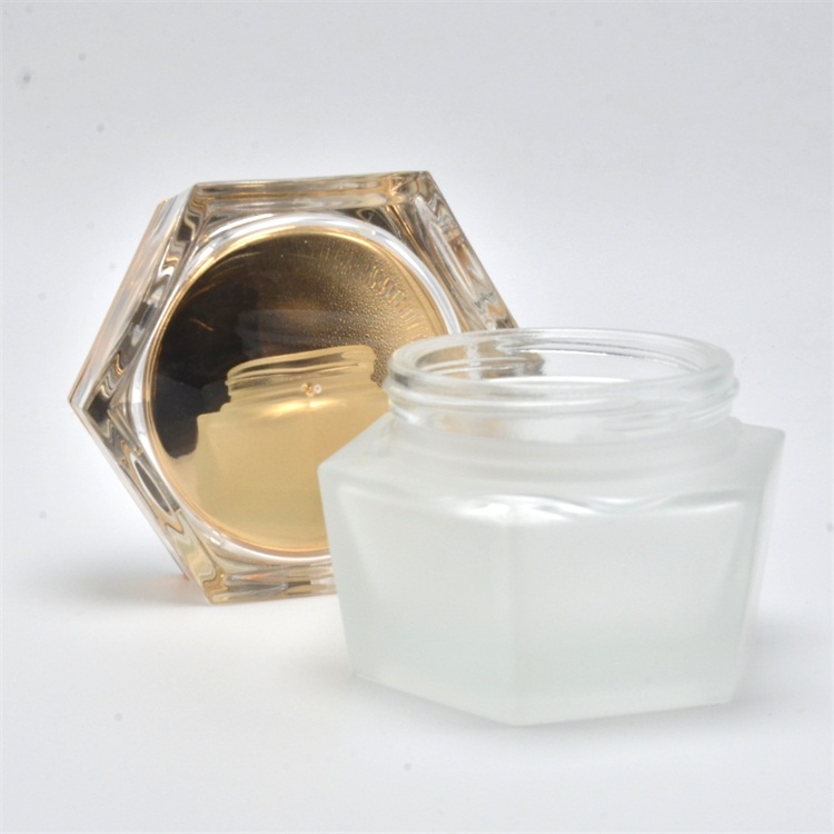 Luxury skin care cream and lotion container 20g 50g 100g gold square cap glass cosmetic jar