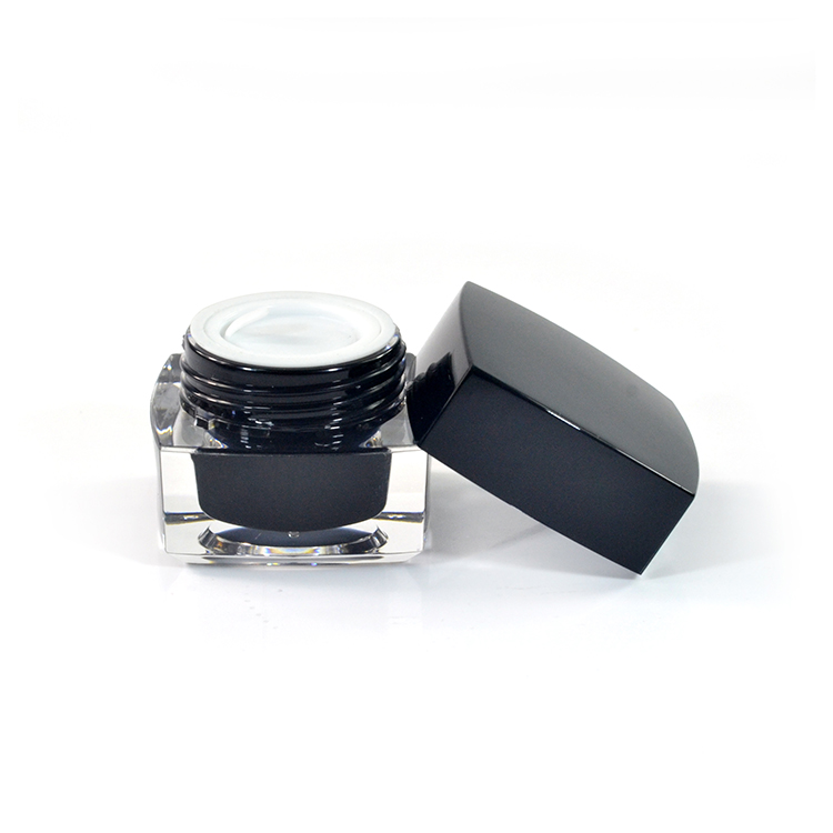 Luxury skin care cream and lotion container 5g 10g 15g 20g 30g 50gblack square double wall acrylic cosmetic jar with pp inner
