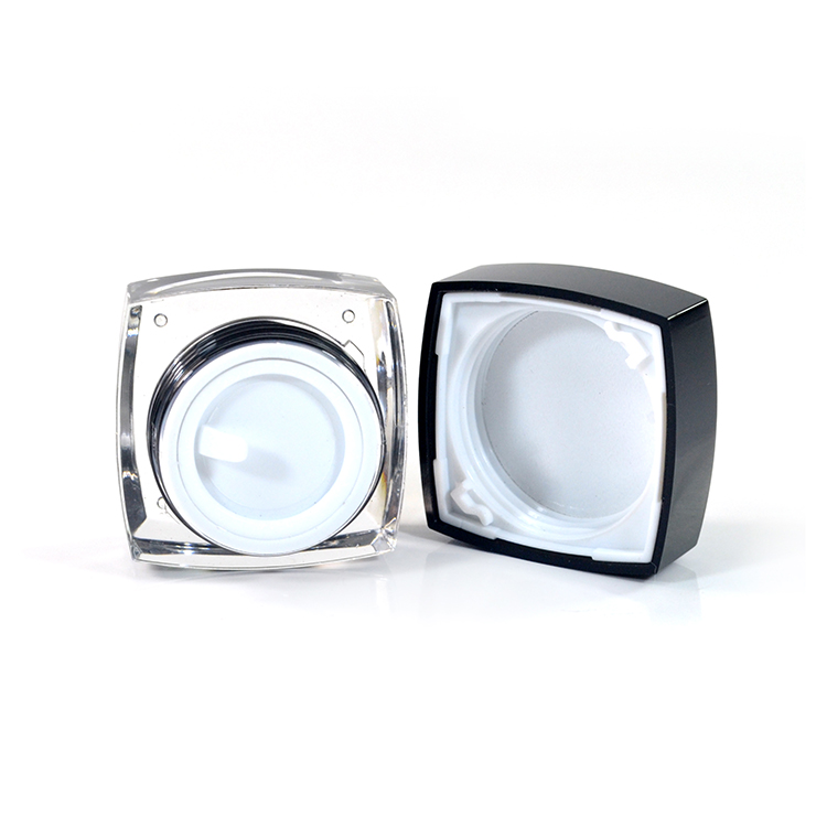 Luxury skin care cream and lotion container 5g 10g 15g 20g 30g 50gblack square double wall acrylic cosmetic jar with pp inner