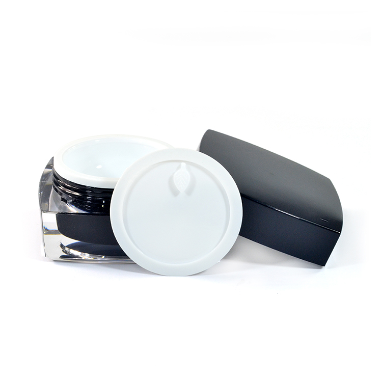Luxury skin care cream and lotion container 5g 10g 15g 20g 30g 50gblack square double wall acrylic cosmetic jar with pp inner