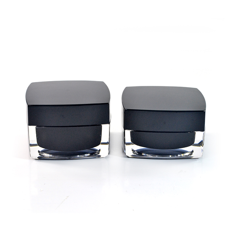 Luxury skin care cream and lotion container 5g 10g 15g 20g 30g 50gblack square double wall acrylic cosmetic jar with pp inner
