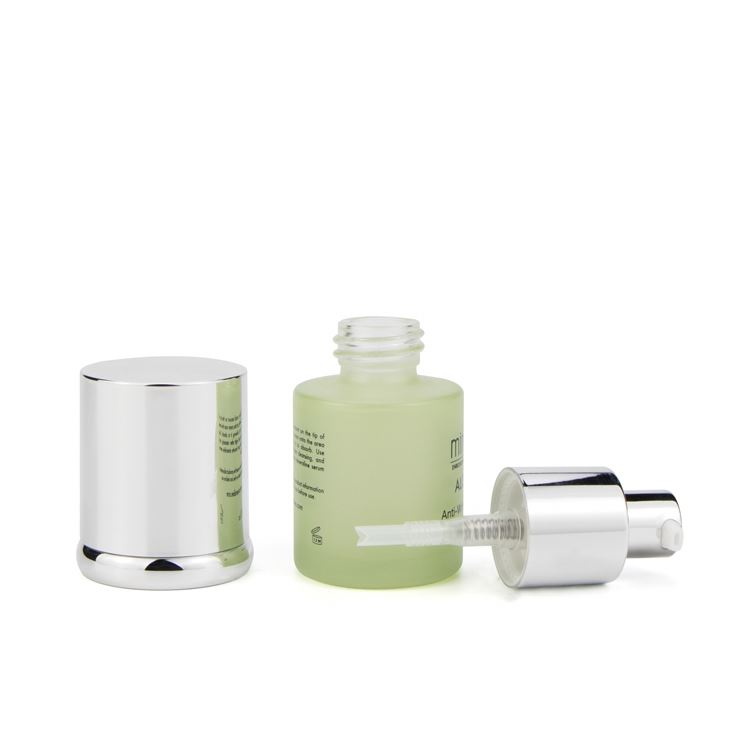 Luxury skin care facial 30ml 50ml frosted matte green glass bottle cosmetic bottle with electroplate lotion pump for serum