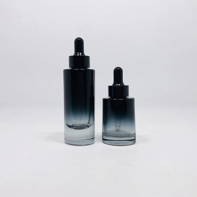 Luxury skincare 30ml glass gradient black serum bottle with dropper