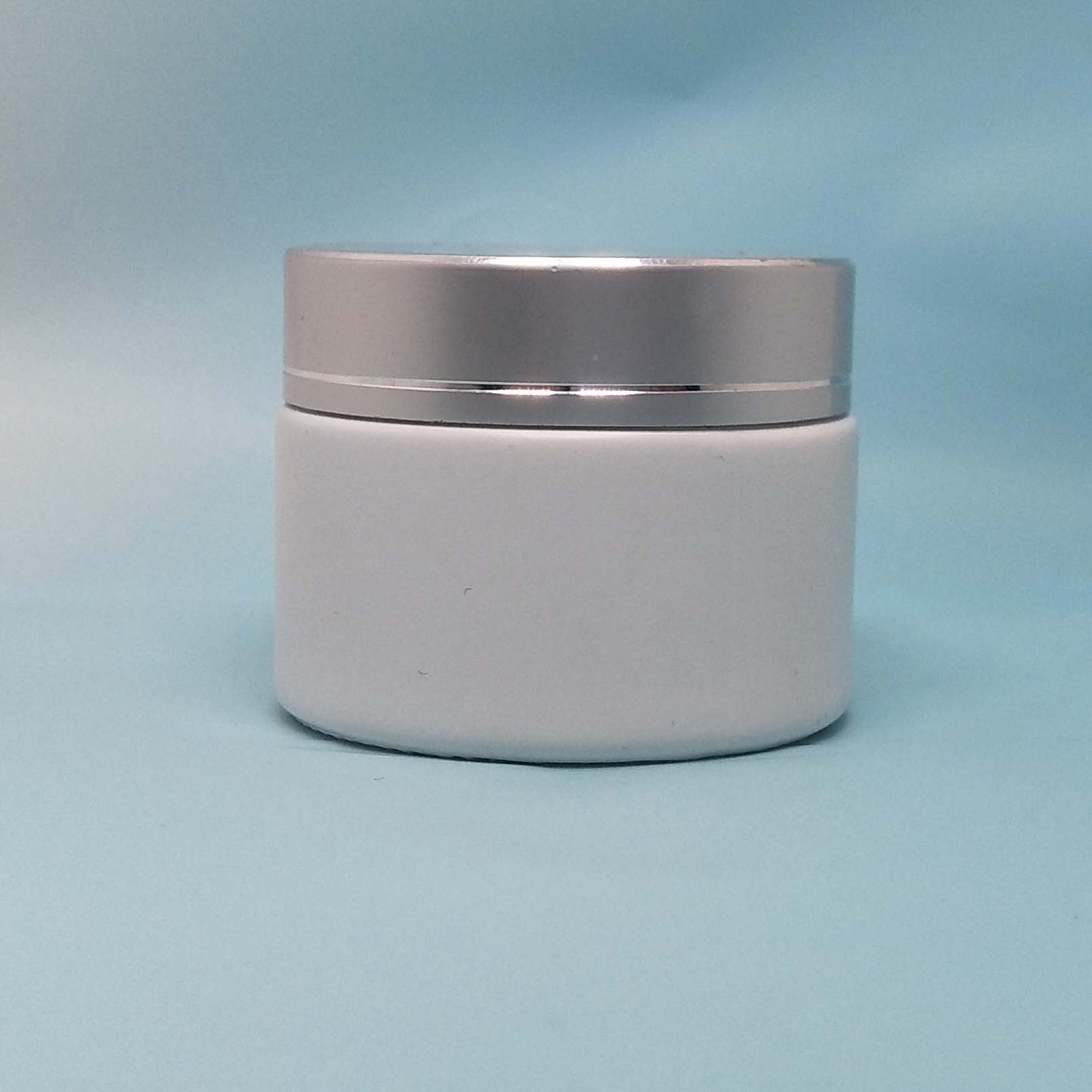 Luxury skincare body cream container 50g 60g packaging round painting white glass cosmetic jar with silver cap