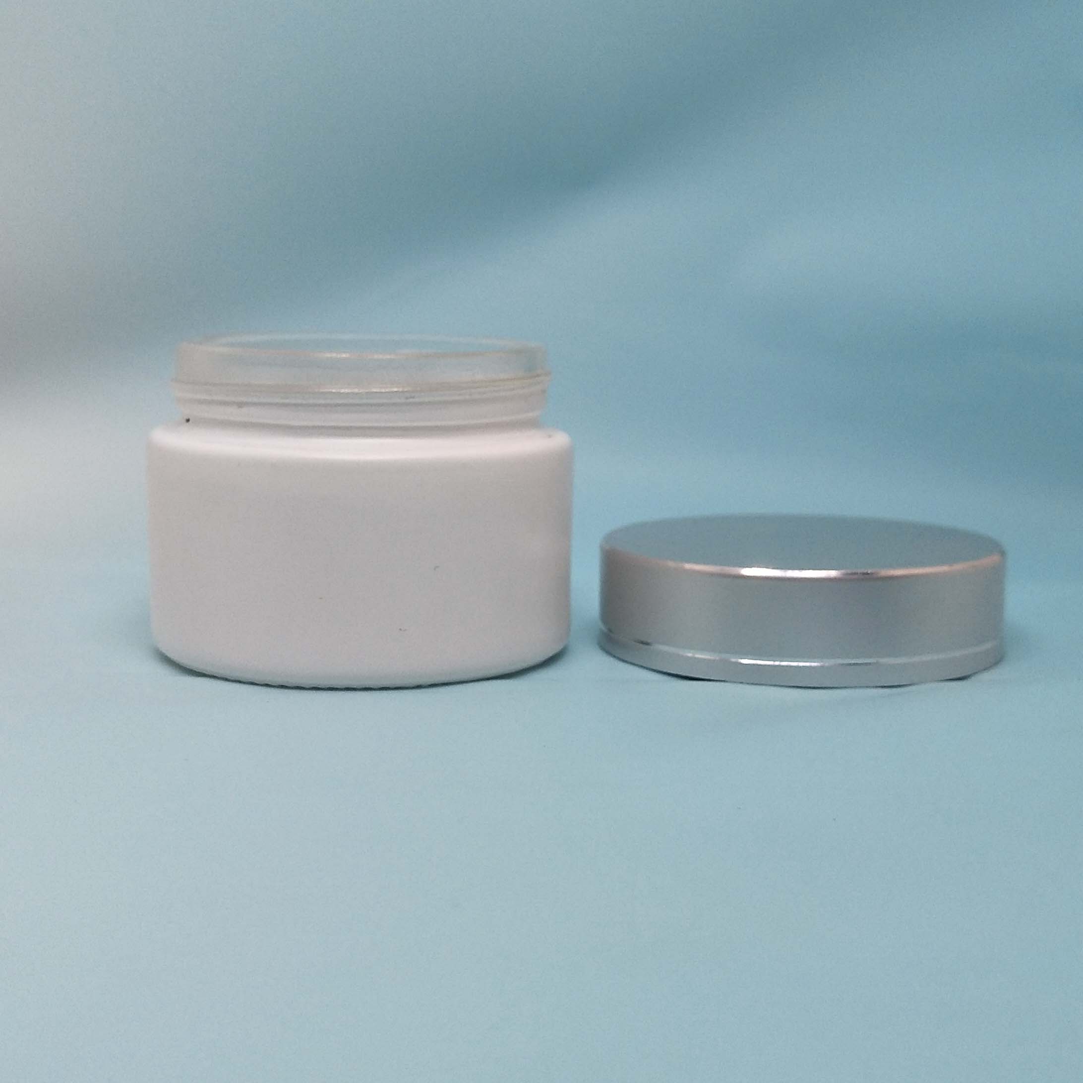 Luxury skincare body cream container 50g 60g packaging round painting white glass cosmetic jar with silver cap