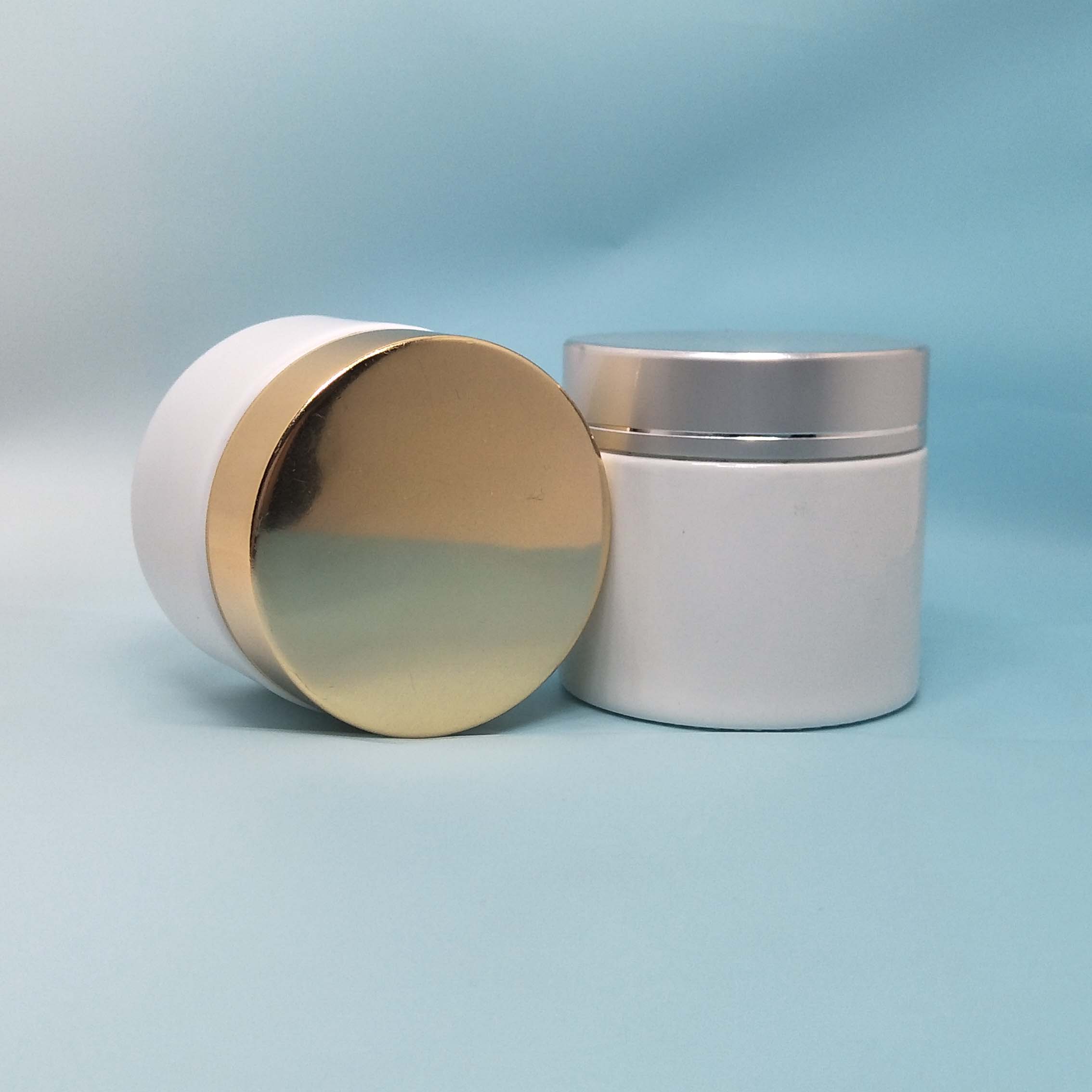 Luxury skincare body cream container 50g 60g packaging round painting white glass cosmetic jar with silver cap